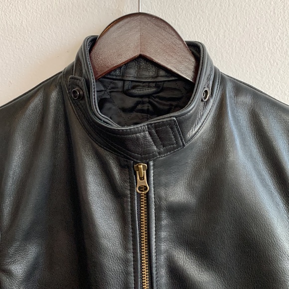 Heavy Cowhide Black Leather 4-pkt Moto Jacket with Brass Hardware - Picture 5 of 15